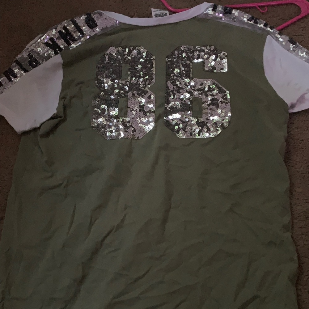 Sage Green PINK Victorias Secret Sequin 89 shirt